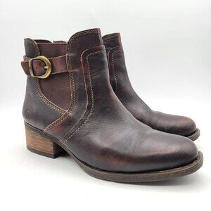Born Mohan Leather Ankle Boots Mahogany Brown Buckle Chelsea Comfort Womens 7.5
